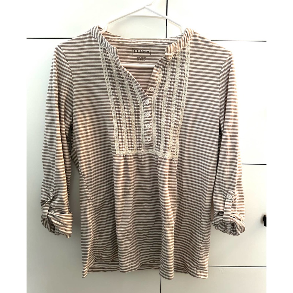 LL Bean Striped Roll Tab Sleeves Blouse